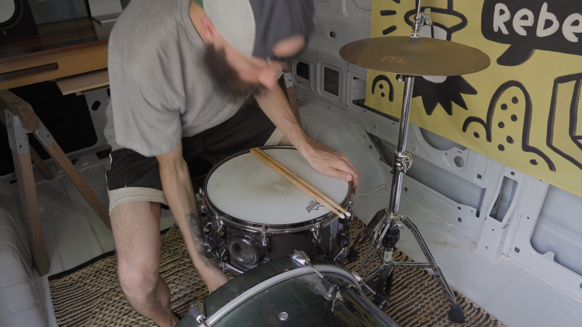 Van Life Day One Andrew Folts Setting Up Drums