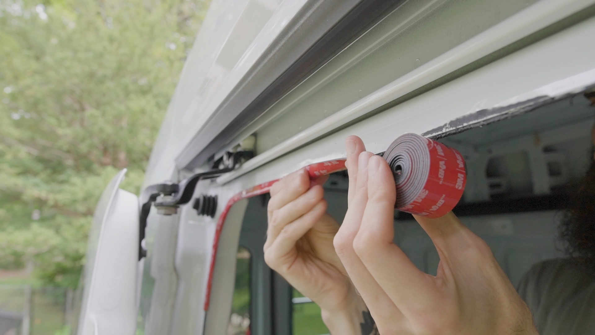 The Bug Wall Van Life Screen Review Install Applying Sticky Tape