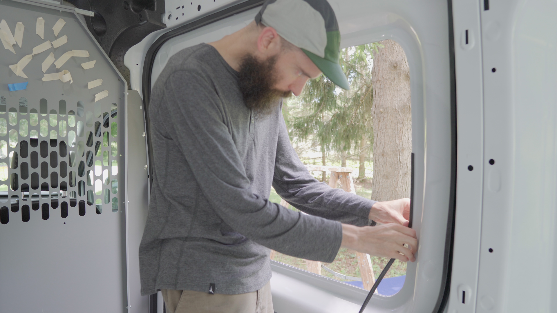 Van Life Cargo Door Bonded Window Intall Window Trum Wide